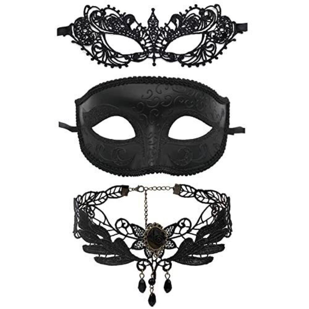 7875 Pack of 2 Masquerade Masks for Couples Vintage Gothic Black Lace